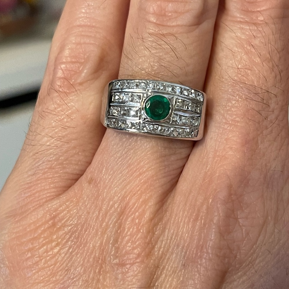 French Cut Diamond Emerald Ring